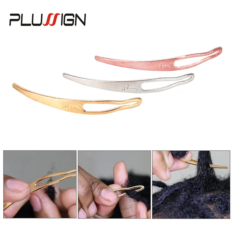 Plussign 3Pcs/Lot Interlocking Needles Crochet Locks For Dreads Braiding Hair Gold Silver Crochet Hook For Hair Extensions