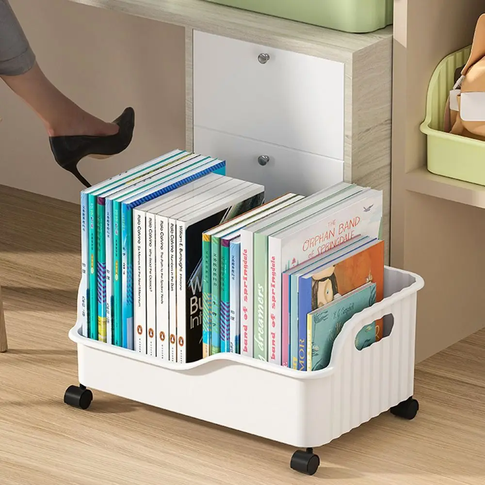 Plastic Movable Book Storage Box Detachable with Pulley Desktop Organizer Thickened Large Capacity Toy Storage Box Student