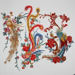 Colorful Phoenix Peacocks Feather Embroidery Patch Flower Fabrics African Applique Sewing Cloth Dress DIY