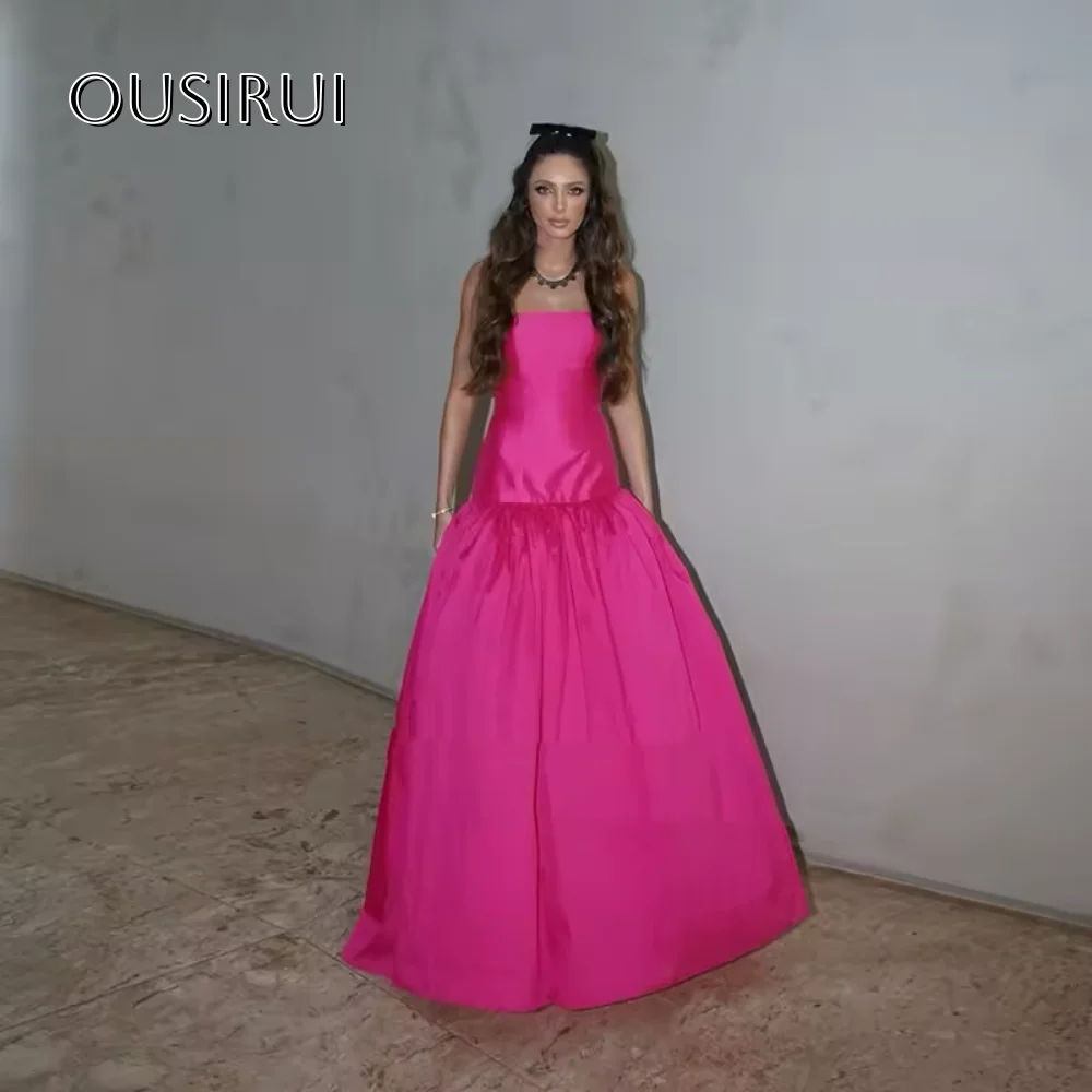

Elegant Long Satin Prom Dresses Strapless Pleated Sleeveless Formal Evening Gowns Vestidos De Noche Customized