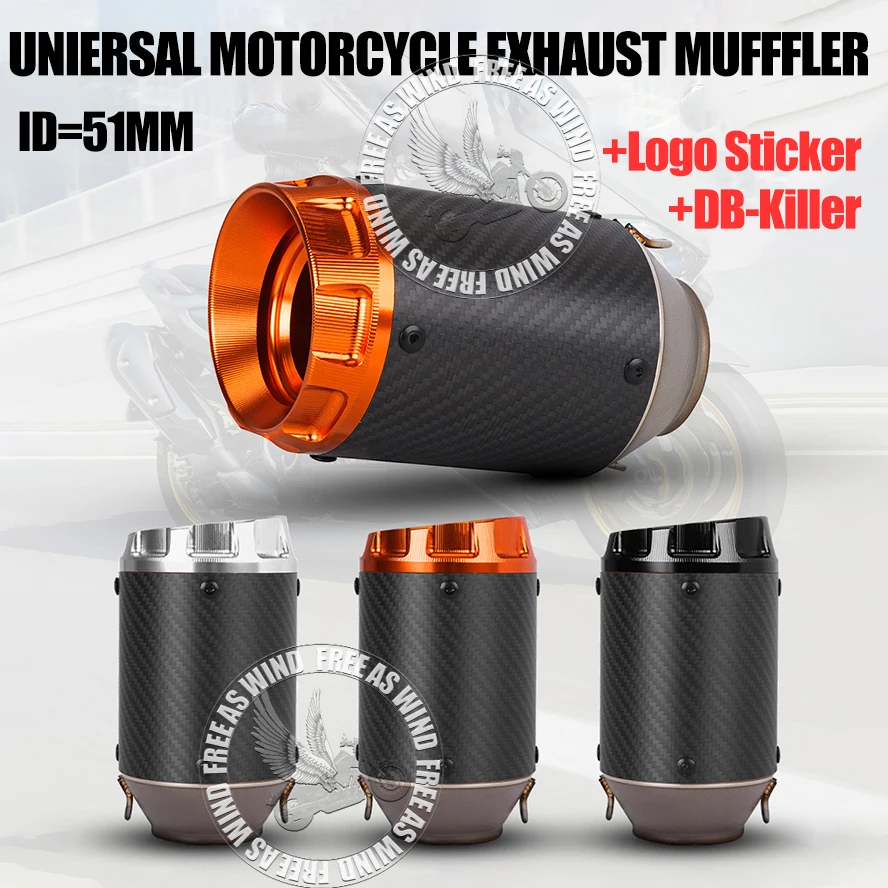 

51mm Universal Short Motorcycle Exhaust Muffler Escape For Kawasaki250-1000 CB300R R3 R6 MT07 09 DUKE390 ZX6R S1000RR ar Exhaust