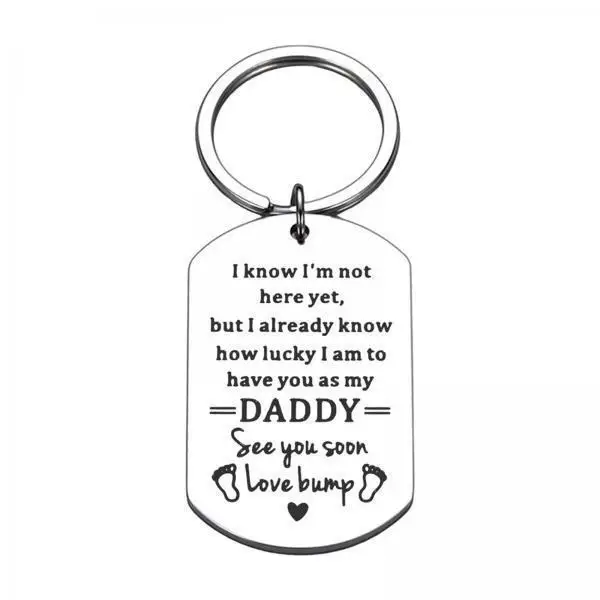 Durable Stainless Steel Keychain Engraved Daddy Silver Key Fob Holder for Car Keys and Handbags