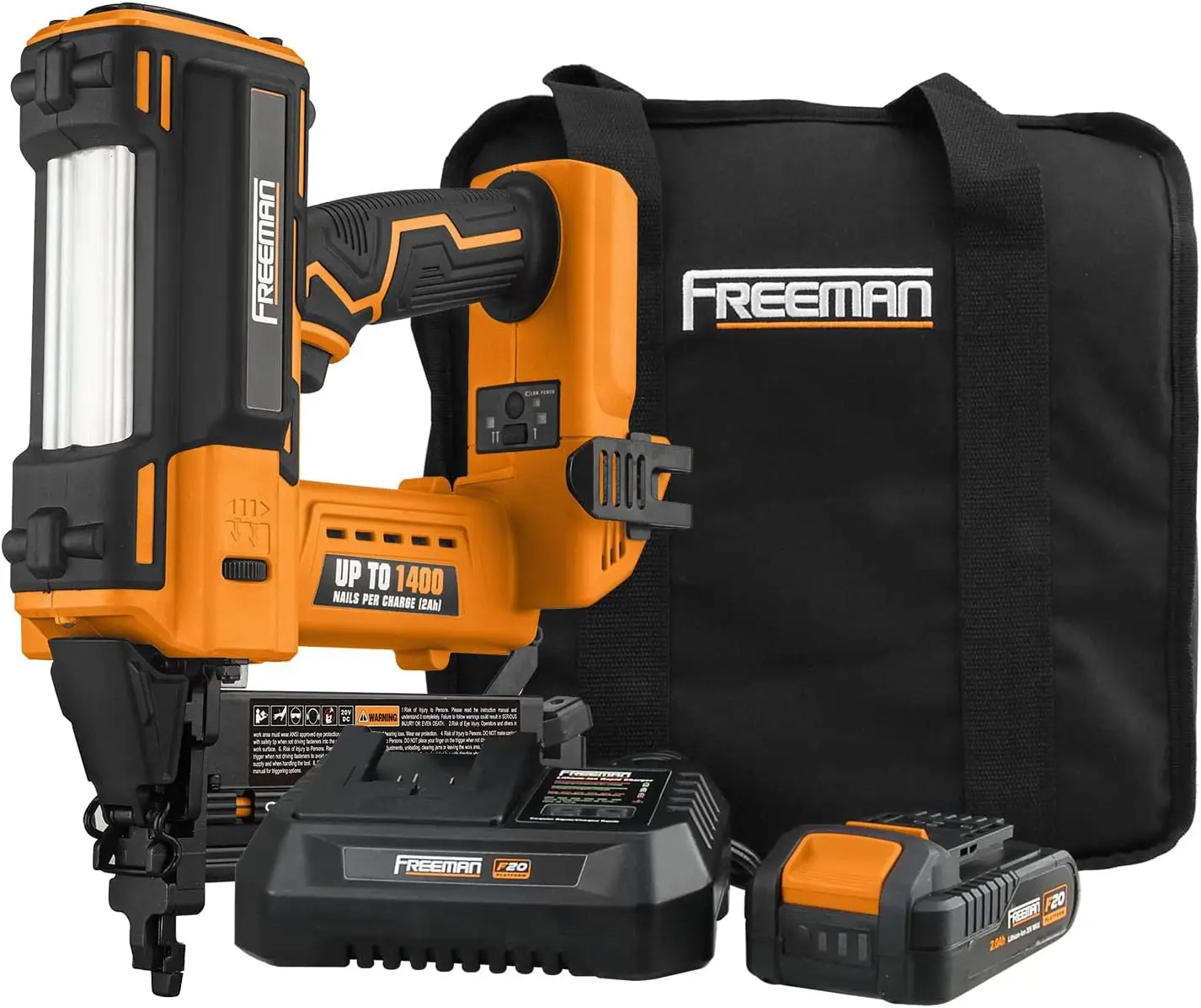 Freeman Pe20V2118G2 20 Volt Cordless 2-In-1 18-Gauge Nailer/Stapler Kit With Lithium Ion Battery, Charger, Bag, And Fasteners