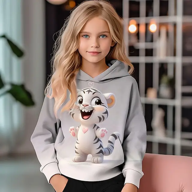 Hoodies 3D Print Cartoon Cute Animal Tigers Hooded Sweatshirts Boy Girl Kids Casual Pullovers Oversized Hoodie Children Clothing