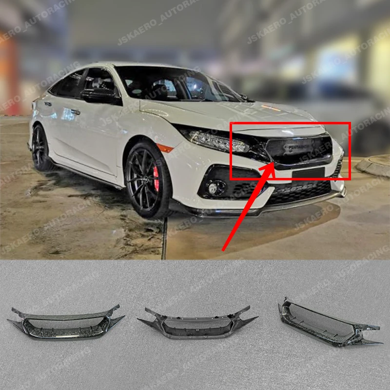 

For Honda Civic FK8 JS Style Forged Carbon Look Front Bumper GrillesTrim Cover car BodyKits