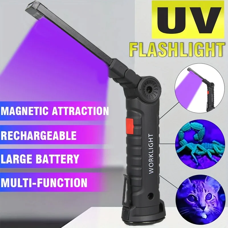 395nm UV ไฟฉาย-แม่เหล็กและตะขอชาร์จ 400mAh Blacklight สําหรับเรซิ่น Cure,คราบสัตว์เลี้ยง, scorpion ค้นหา (แบบพกพา)