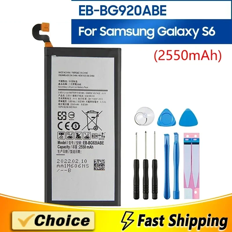 

EB-BG920ABE,Brand New Replacement Phone Batatery+Tool,For Samsung GALAXY S6 G920 G920A G920V G920T G920F EB-BG920ABA, 2550mAh