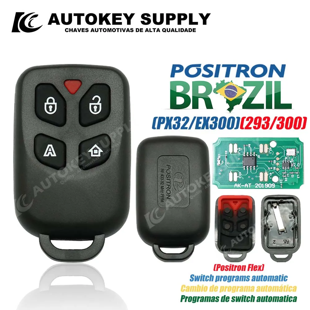 

AutokeySupply AKBPCP122AT PX40 Remote Key Alarm 4 Button System Double Program (293/300) For Brazil Positron Flex