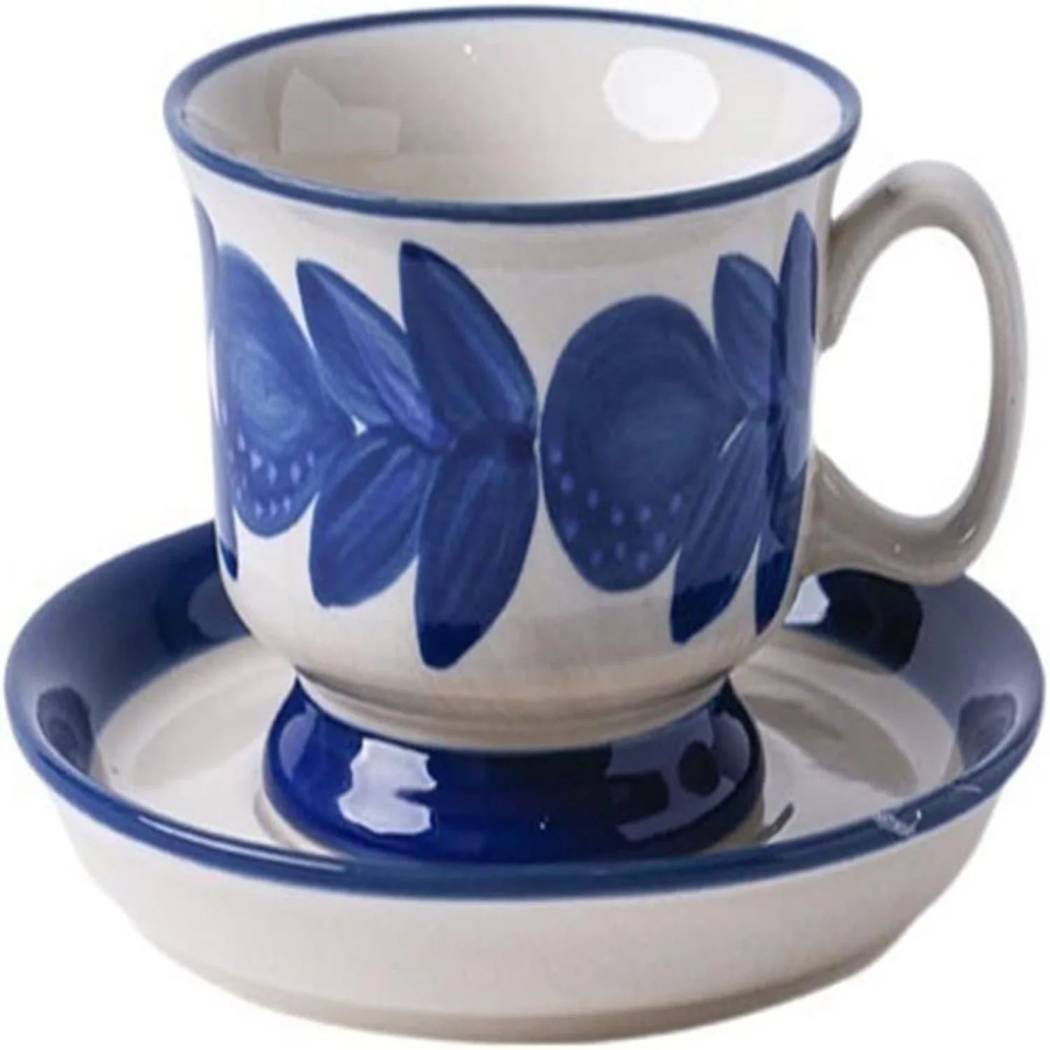 手描きのヴィンテージマグカップセット |   セラミックティーカップ＆ソーサー |   200ML コーヒーマグ |   カラー：ビッグブルーマグ