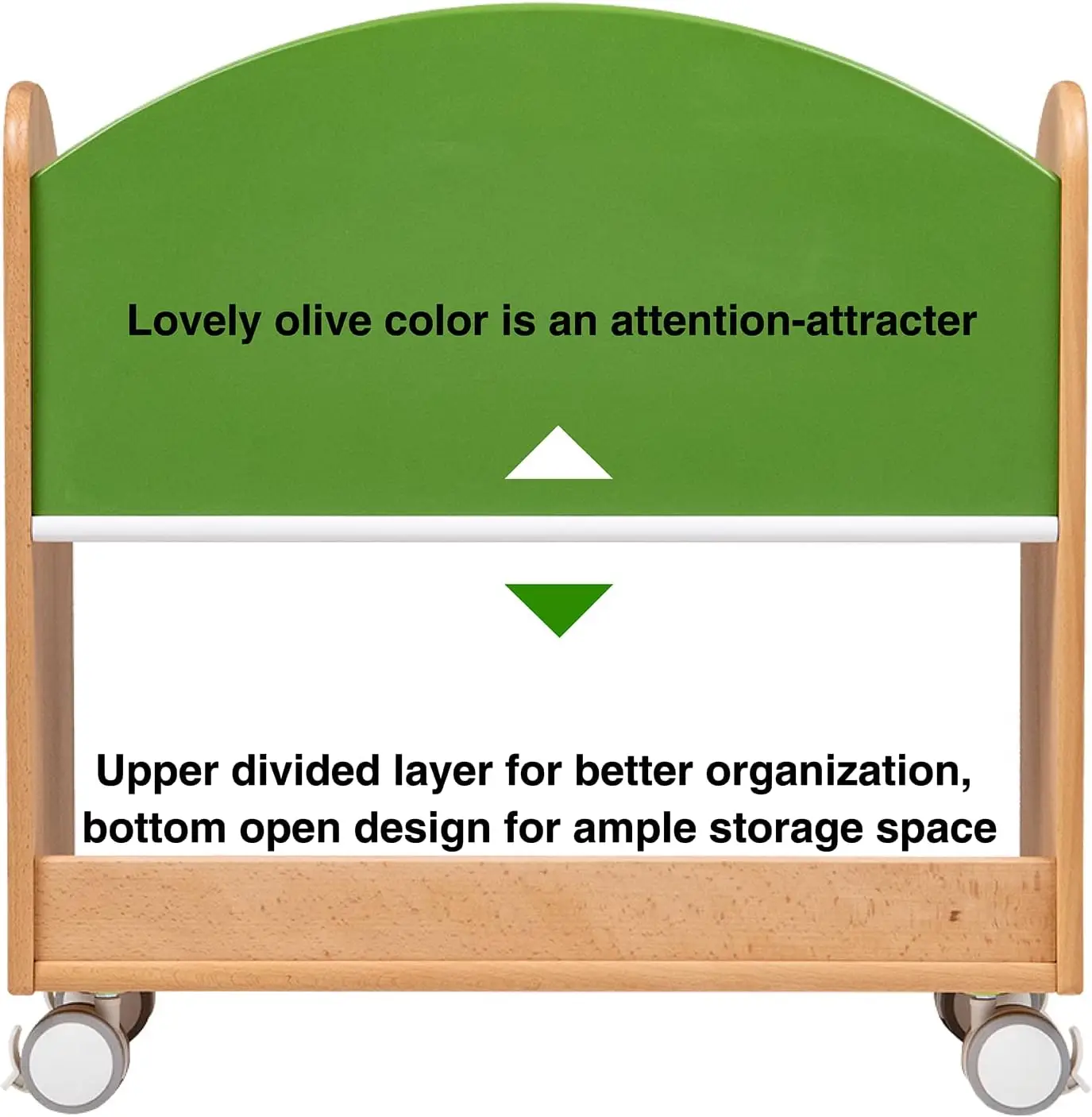 خزانة خشبية صلبة لطفل صغير بعجلات ، رف كتب للأطفال ، عربة كتب للأطفال لغرفة النوم ، غرفة اللعب ، خضراء