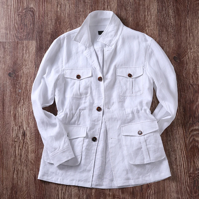 

Autumn New Linen Unstructured Hunting Gentleman Summer Lightweight Retro Sle Casual Outdoor Breathable Jaet Loose Fit Mul...