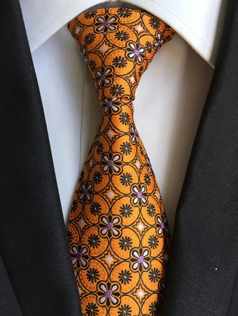 nova-gravata-classica-masculina-de-seda-com-pequenos-motivos-florais-em-laranja-roxo-e-preto-tecido-jacquard-gravata-masculina-feita-a-mao
