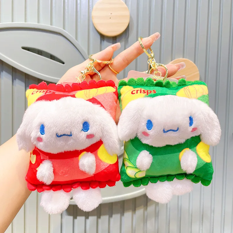 12CM Kawaii Sanrio Potato Chips Hello Kitty Cinnamoroll Plush Keychain Pendant Cartoon Doll Toy Backpack Pendant Birthday Gift