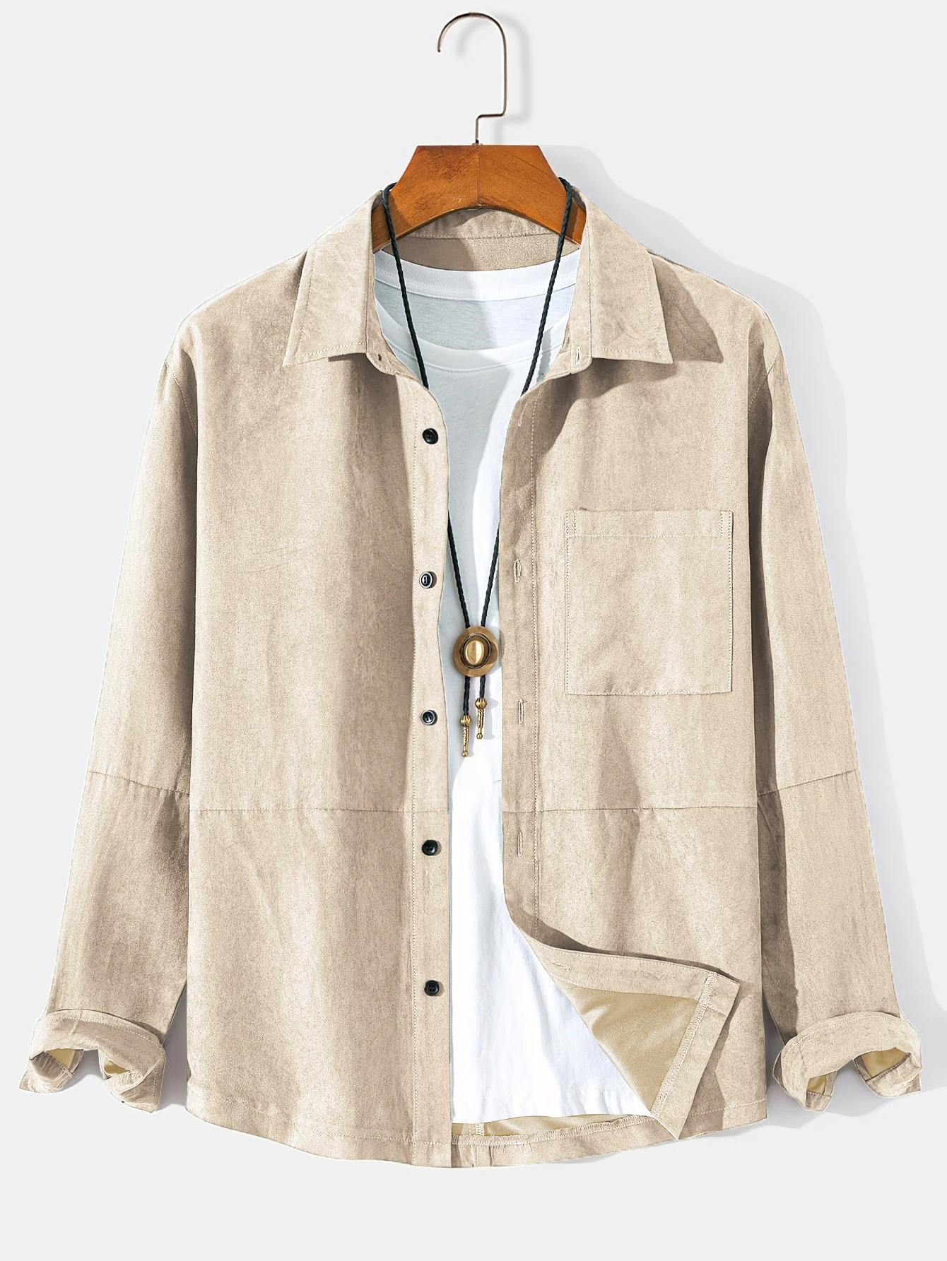 

Solid Color Woven Long Sleeve Shirt with Pocket, Fitted Casual Style for Men, Perfect for Spring & Fall Wear