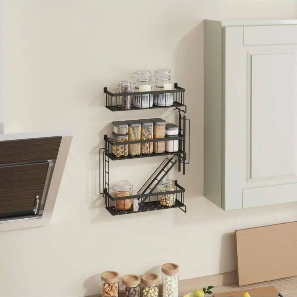 Tomnk 3-Tier New York Decorative Ladder Shelf, Organization, Wall Floating Shelf Black Metal Shelves For Bedroom, Home Office