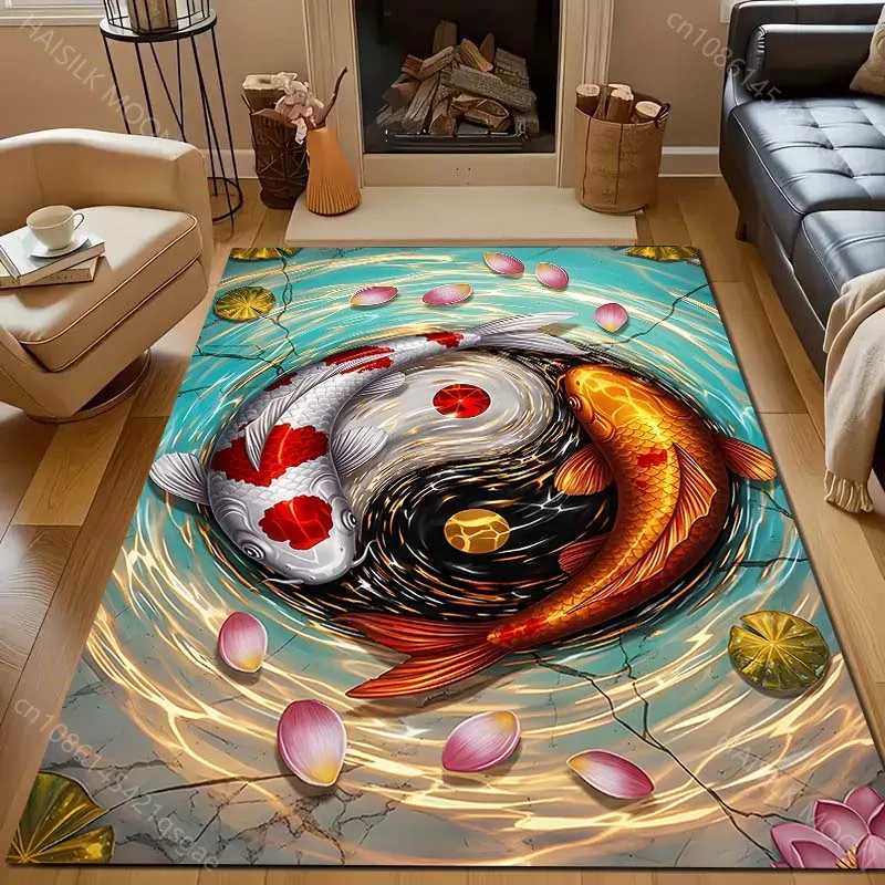 1PC Koi Yin-Yang Design Carpet for Living Room Bedroom Sofa Home Decor Rus Non-slip Floor Mat Luxury Gift