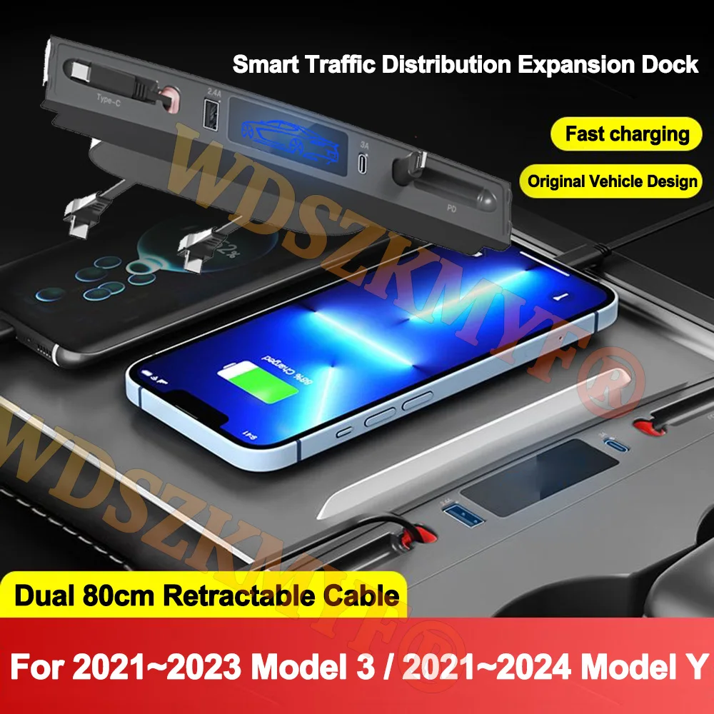 

NEW Quick Charger USB Shunt HUB For Tesla Model 3 Model Y 27W Intelligent Docking Station Car Adapter Powered Splitter Extension