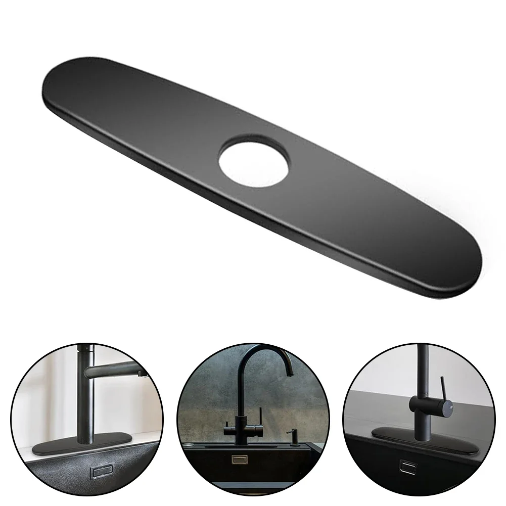 1pc Sink Faucet Hole Cover Deck Board Decorative Cover Home Kitchen Black Stainless Steel Sink Accessories