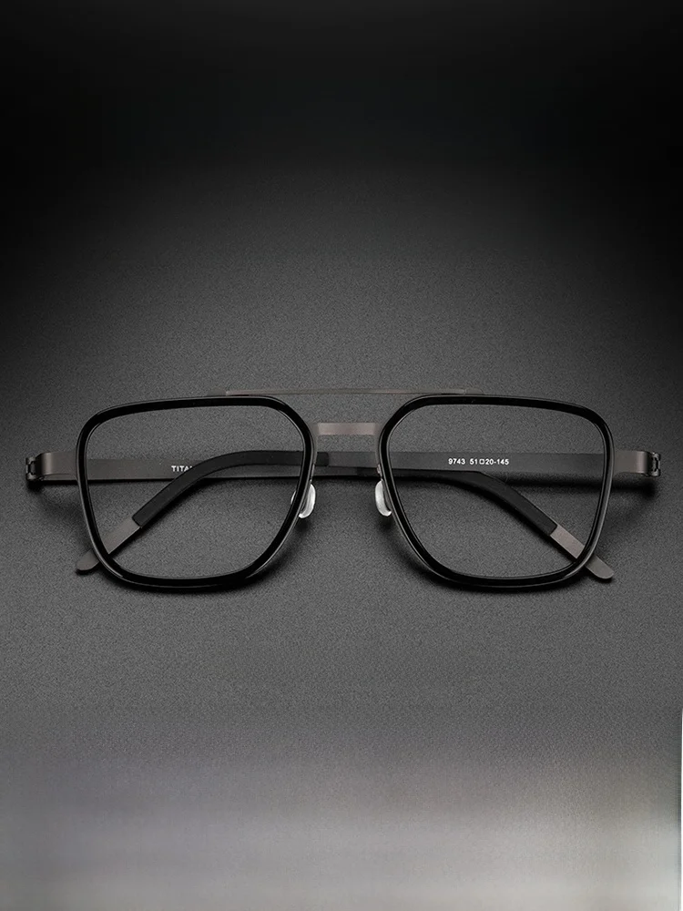 Lindberg Same Ultra-Light Pure Titanium Glasses Light Tough Retro Double Beam Frame Business Screw-Free Design Glasses Frame