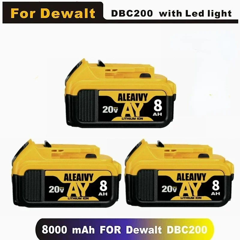 1-3PACK Original 20V 8.0Ah For DeWalt 18V 20v max DCB184 DCB200 DCB180 DCB205 Rechargeable Power Tools Battery Lithium Battery