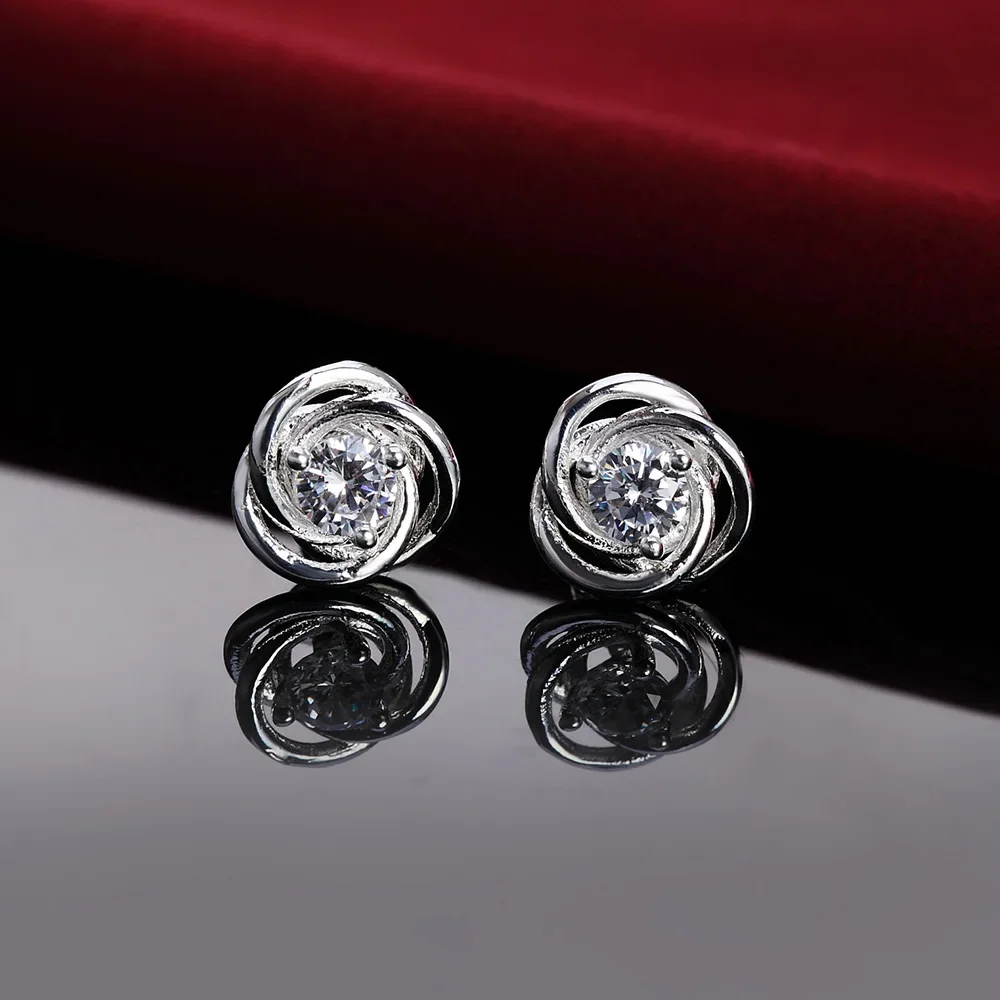 New fine 925 Sterling Silver Stunning Shiny zircon studs Earrings for Women Luxury Fashion Party Wedding Jewelry Couple Gifts