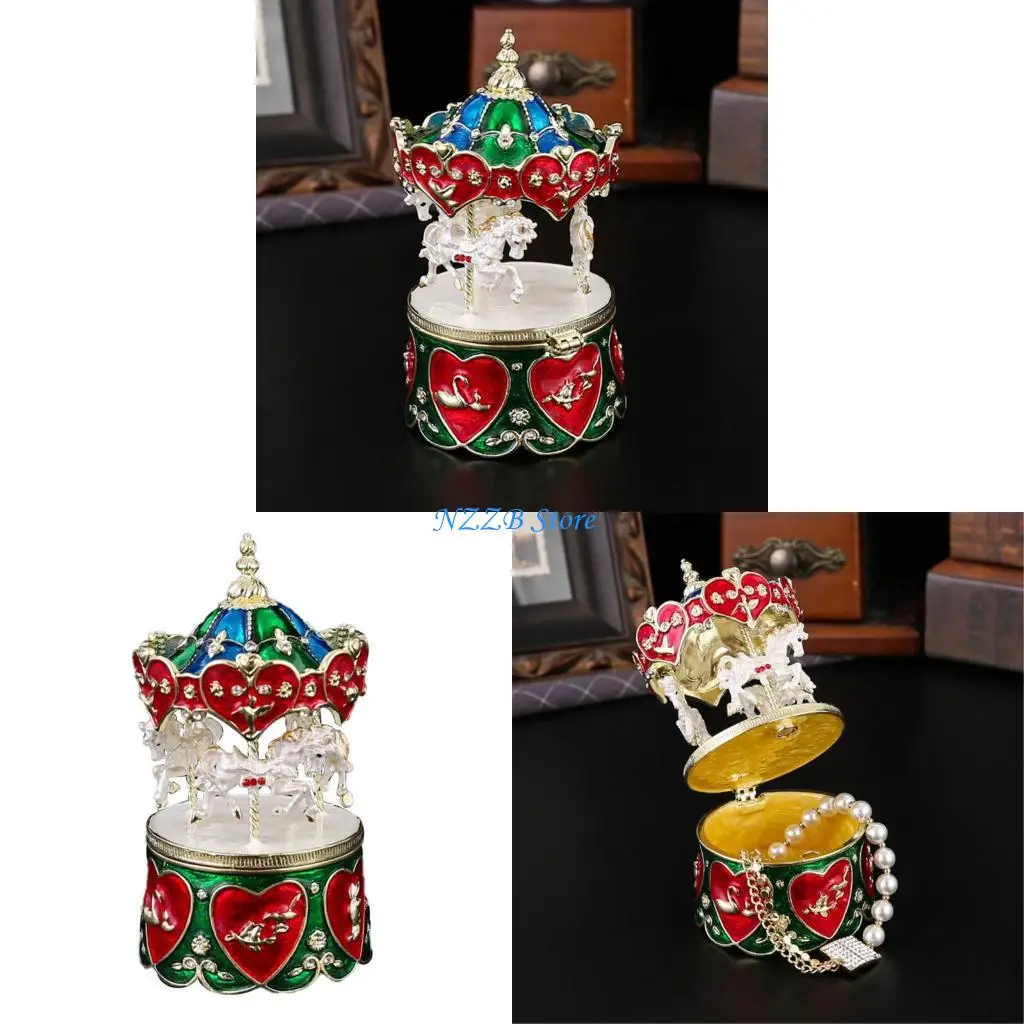 

T21F European Metal Jewelry Organiser Enamel Storage Box for Necklace and Earrings