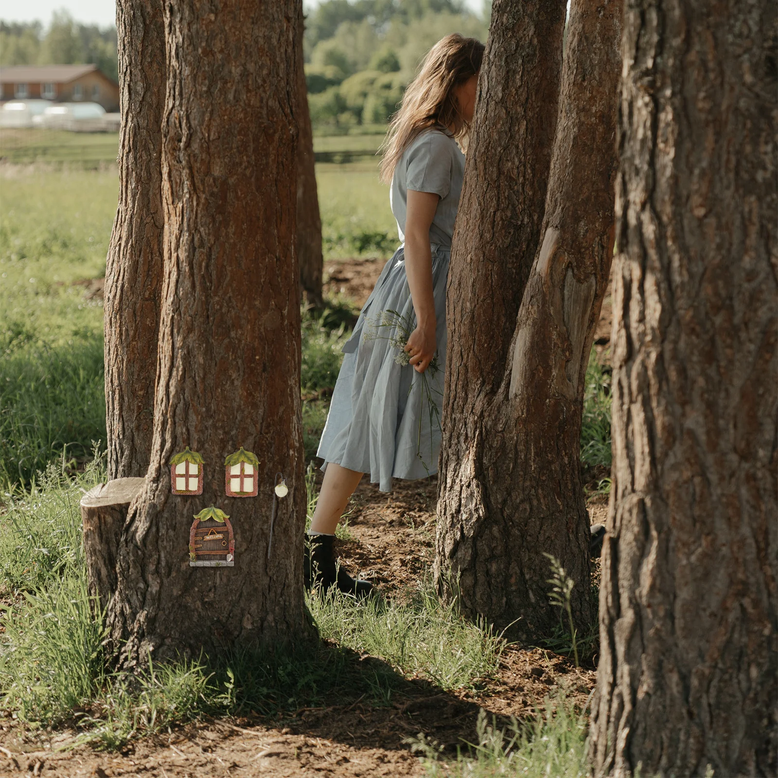 

1Set Mini Window Door Resin Decor Luminous Small Scene Adornment Durable Night Light Craft Window Door Model Luminous Adornment