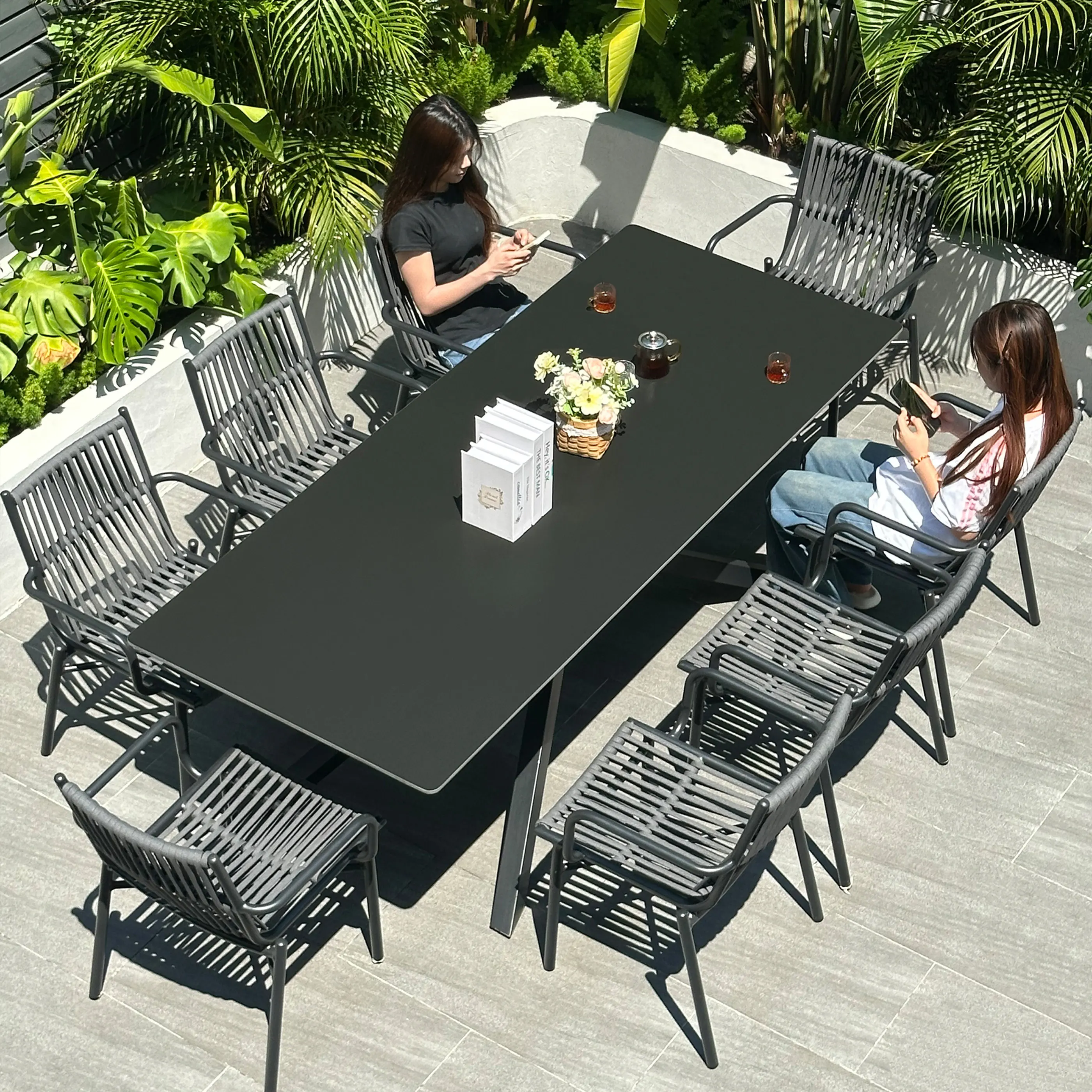 Outdoor table and chair courtyard villa open-air rope chair waterproof sunscreen leisure aluminum alloy table and chair combinat