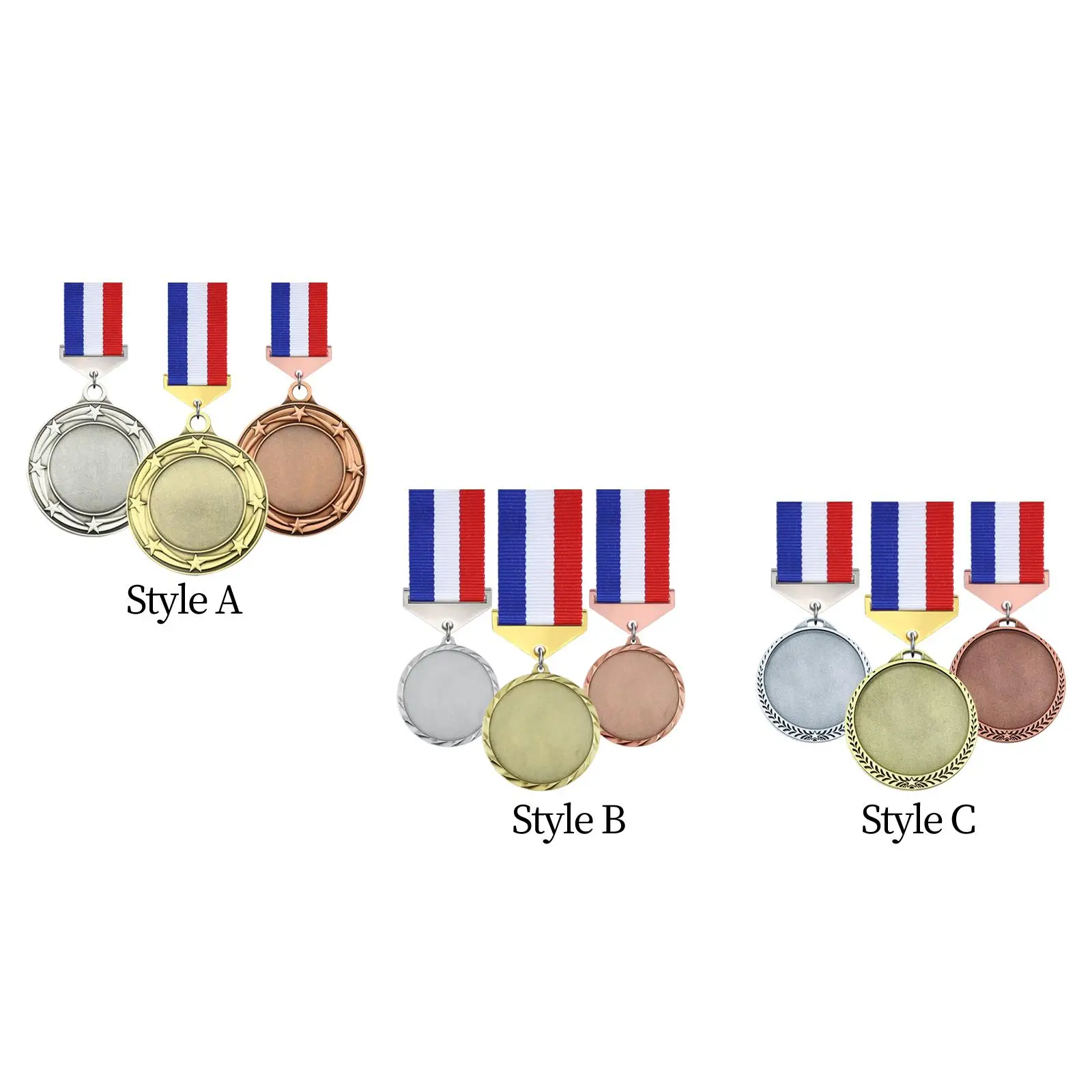 

3Pcs Blank Medals Award Medals Zinc Alloy Award Gift with Ribbons Trophy Medals for Games Softball Events School Sports Party