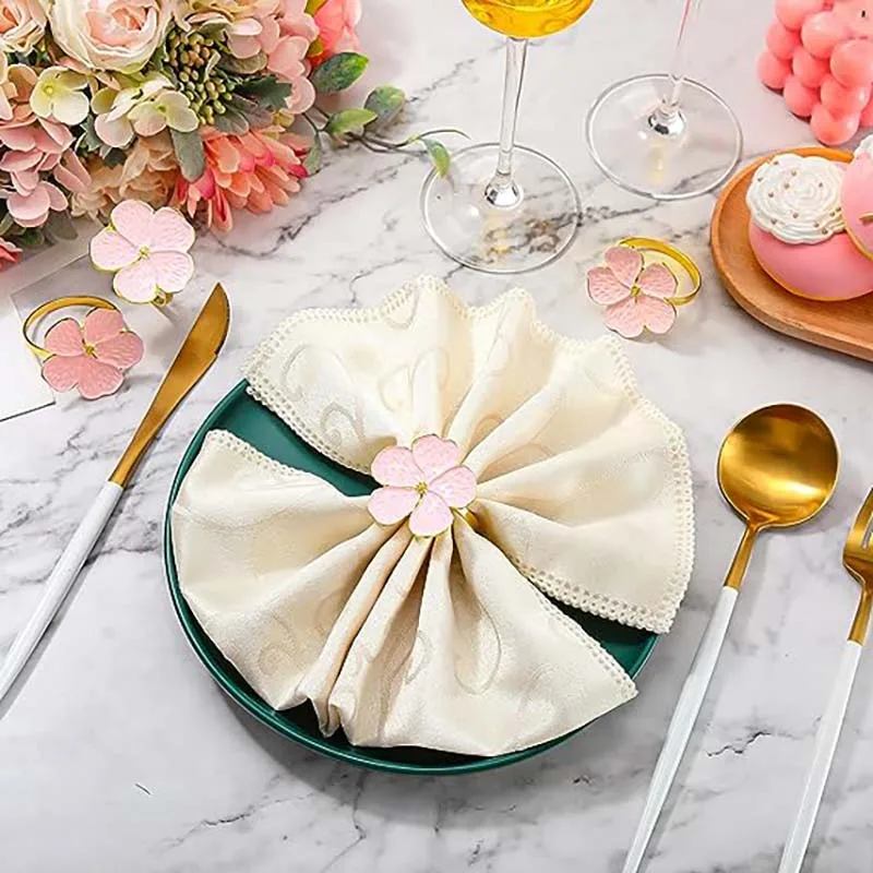 12pcs Pink Napkins Rings Big Flower Holders For Hotel Banquet Wedding Party Event Christmas Thanksgiving Dining Table Decoration