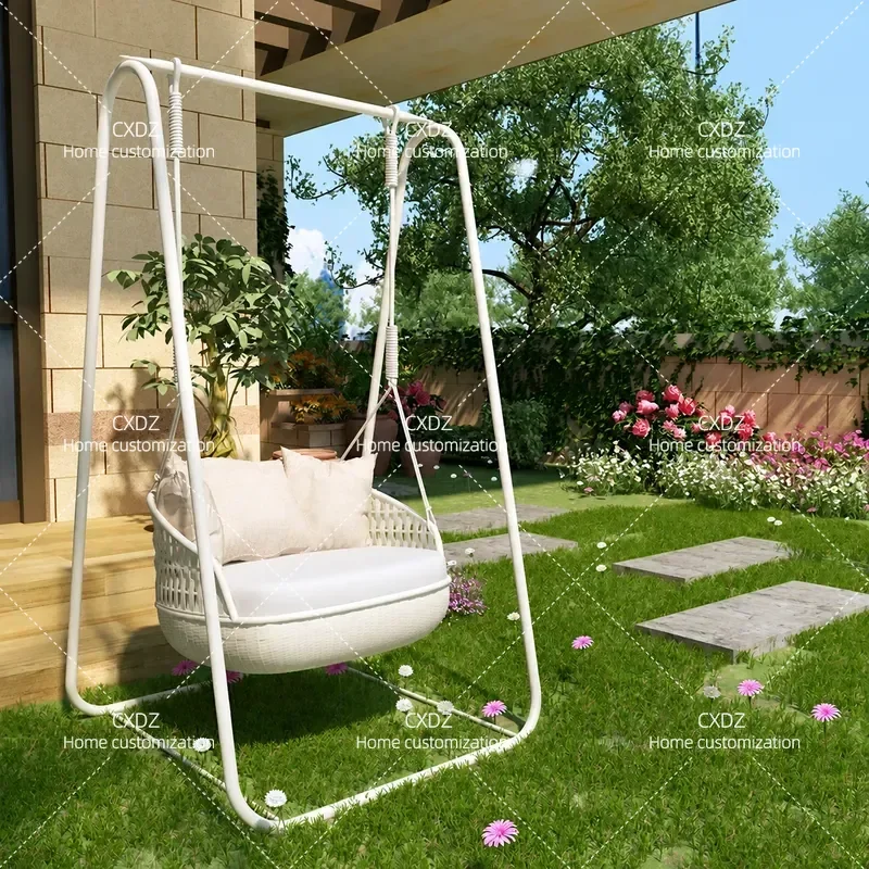 Outdoor Indoor Rattan Hanging Swing Chair Single Double Seater Wicker Hammock Cradle for Balcony Courtyard Home Garden Patio