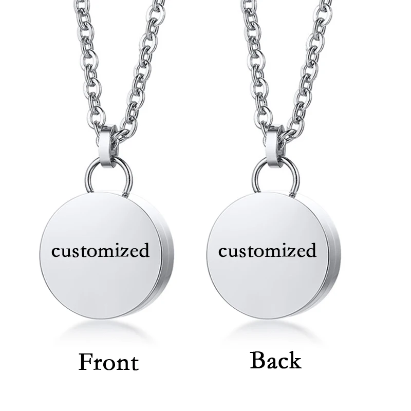 Cremation Round Urn Necklace Ashes Jewelry for Women Men Pet Keepsake Pendant Stainless Steel Memorial Locket Ash Holder-Custom