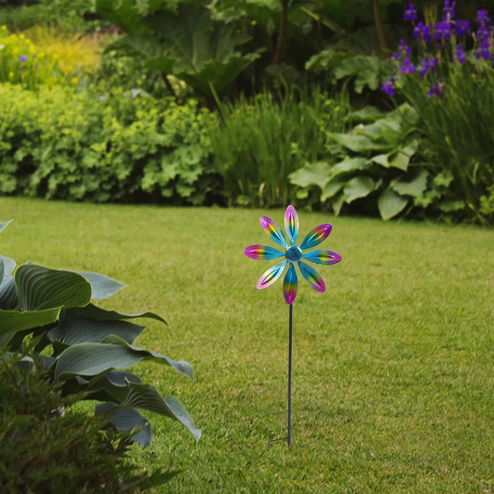 Rotating Garden Windmill Outdoor Metal Lawn Pinwheel Decorative Garden Spinner Yard Windmill Decor Colorful Landscape