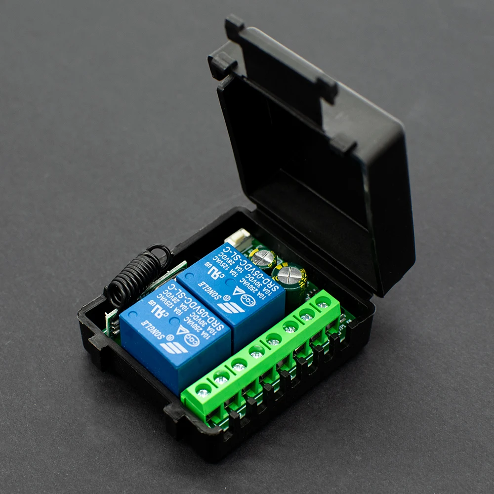 12 V/24 V, 6–30 V, 433 MHz, 2-Kanal-Relais, kabelloser Fernbedienungsschalter + Fernbedienungen mit zwei Schlüsseln für Garagentor-Beleuchtungsvorhänge – Detail 9