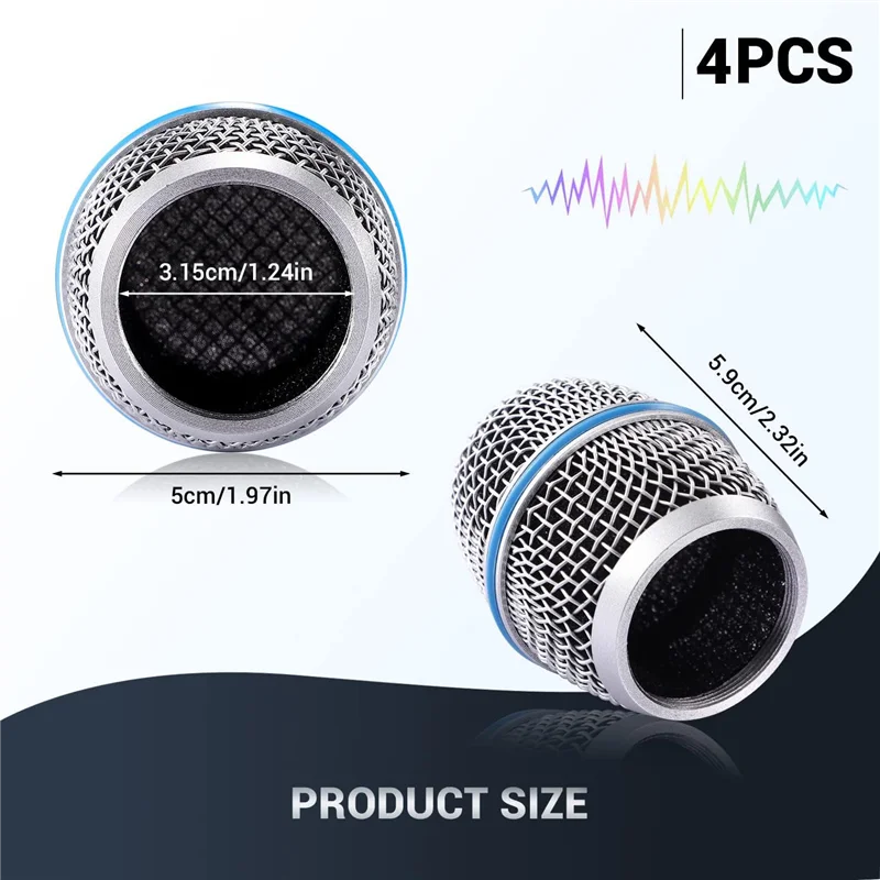Verbeterde 4 STKS Microfoon Voorruit Heads, Microfoon Balhoofd Mesh Grill Zangmicrofoon Vervangende Onderdelen Grille Voor Shure B