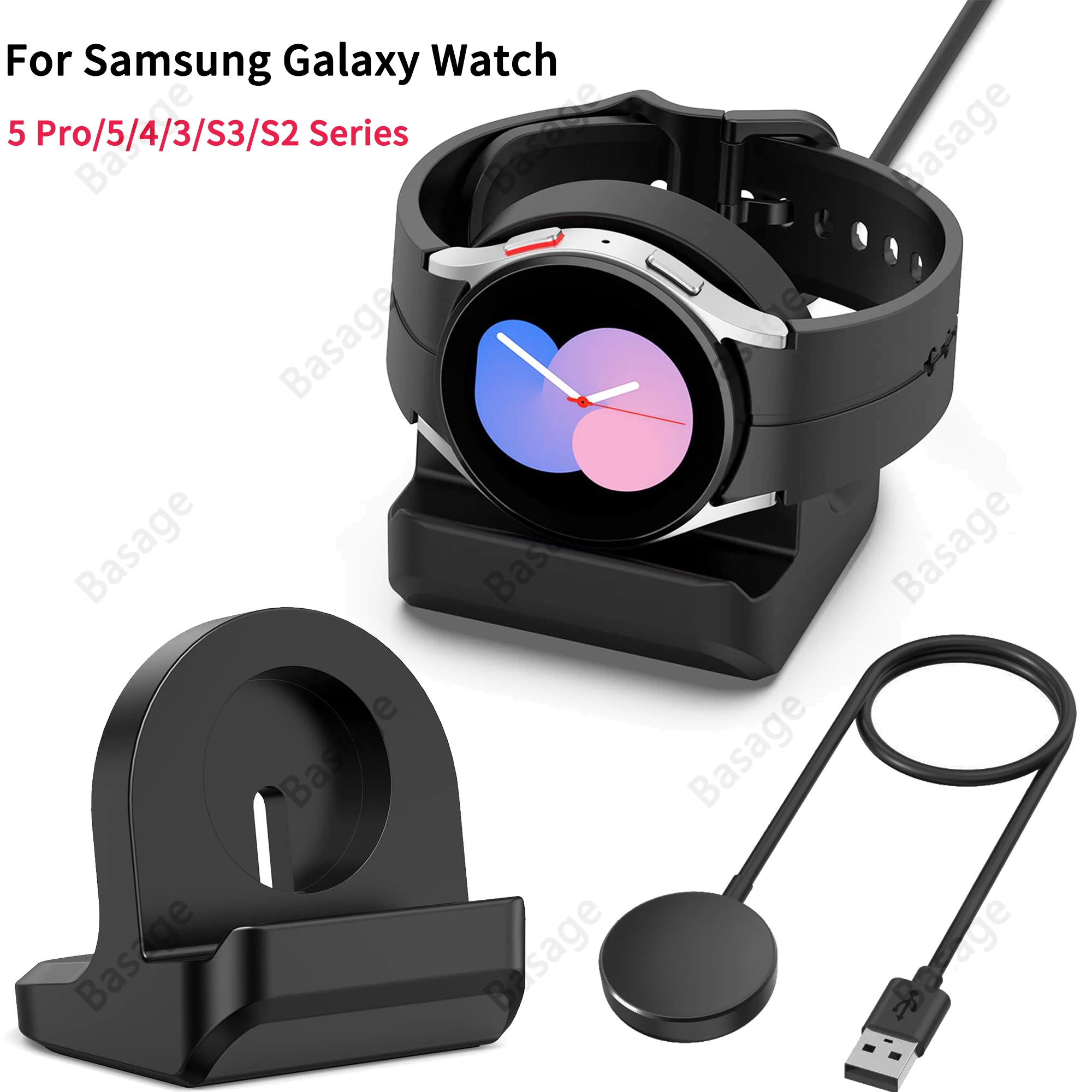 

Кабель зарядного устройства для Samsung Galaxy Watch 5 Pro 5 4 S3 S2, универсальный держатель для смарт-часов, с подставкой, нескользящее основание, 1 м