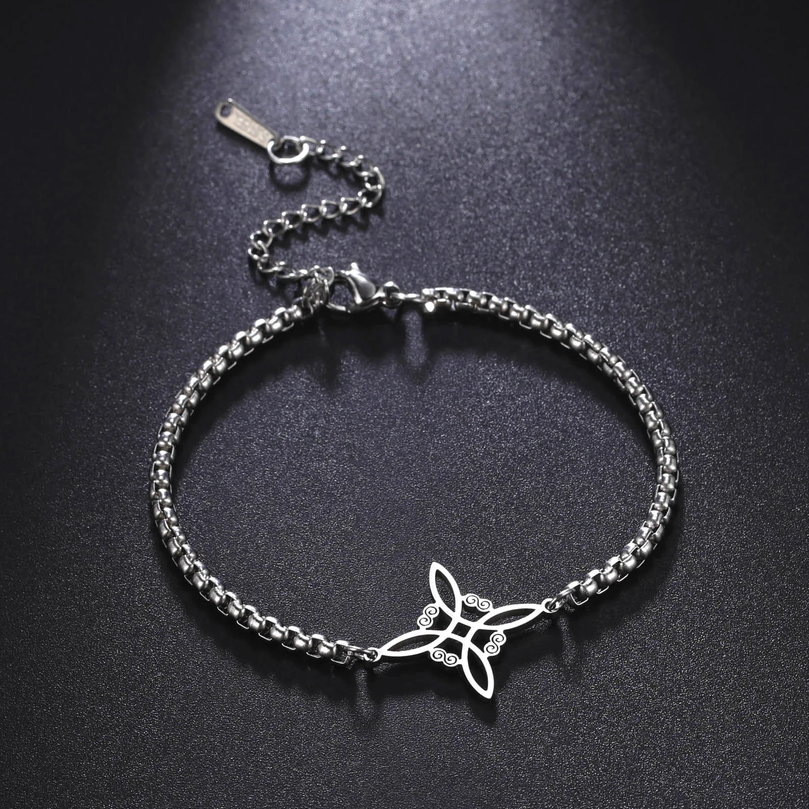 

Versatile Witch Knot S-shaped Pendant Bracelet Stainless Steel Box Chain Fashion Trendy Unisex