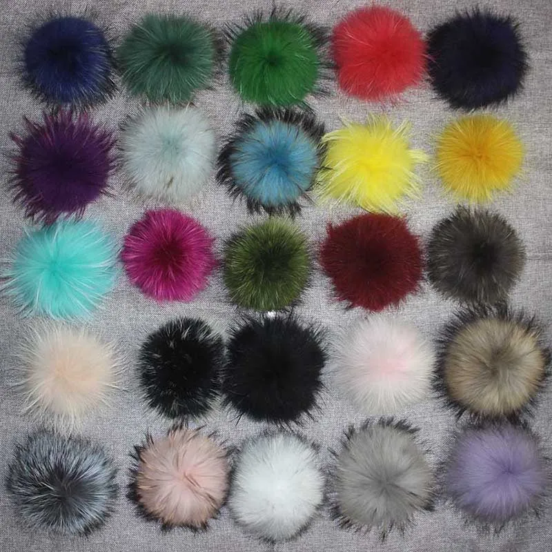 5pcs/Lot DIY Pom Poms 14-15cm Red Black White Grey Purple Pink Raccoon Fur Balls For Beanies Hat Cap Real Natural Fur Pompom