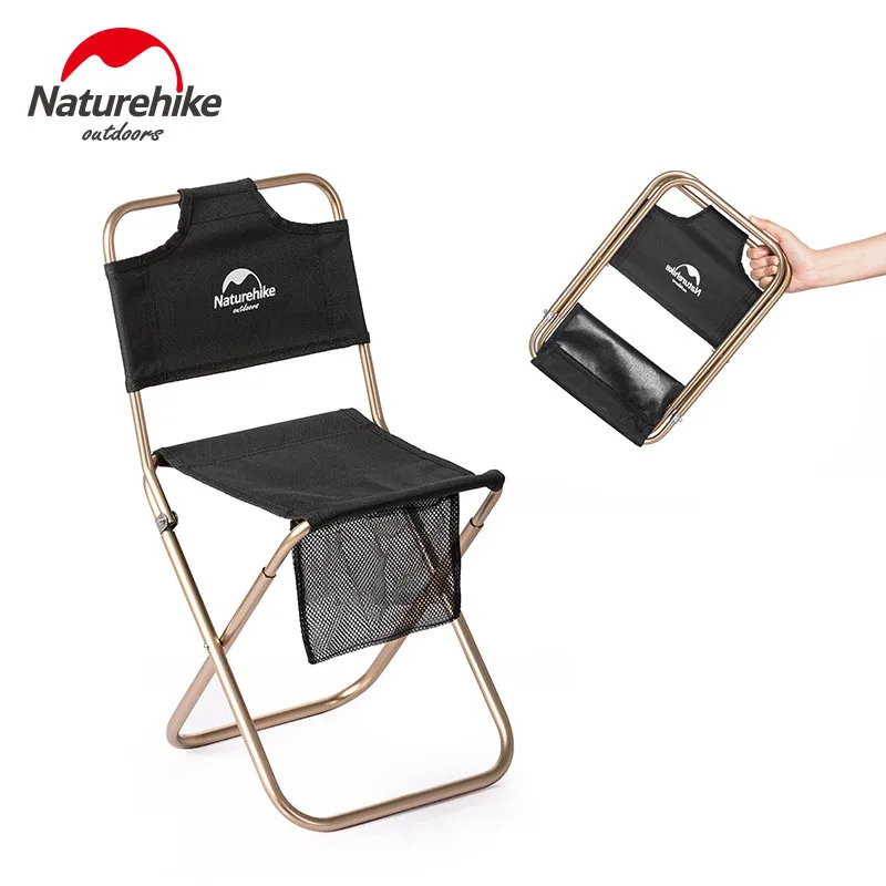 Naturehike-Outdoor Portable Folding Camping Chair, Wear-Resistant Aluminum Leisure Chair, Back Fishing Stool