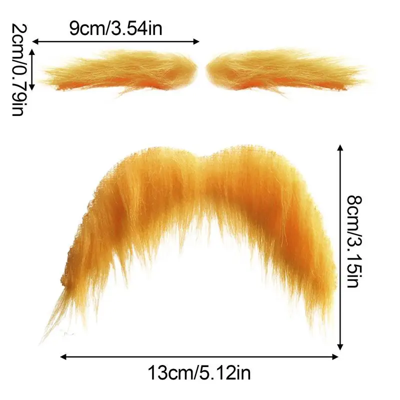 黄色の口ひげと眉毛セット自己粘着ひげ口ひげハロウィンコスプレ衣装アクセサリー子供大人用