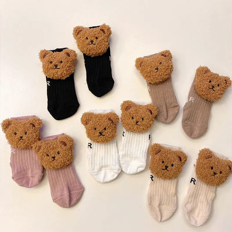 

2024 Autumn Winter Knitted Baby Socks Cute Bear Warm Toddler Socks Korea Style Kids Sock For Boys Baby Girl Socks Floor Sock