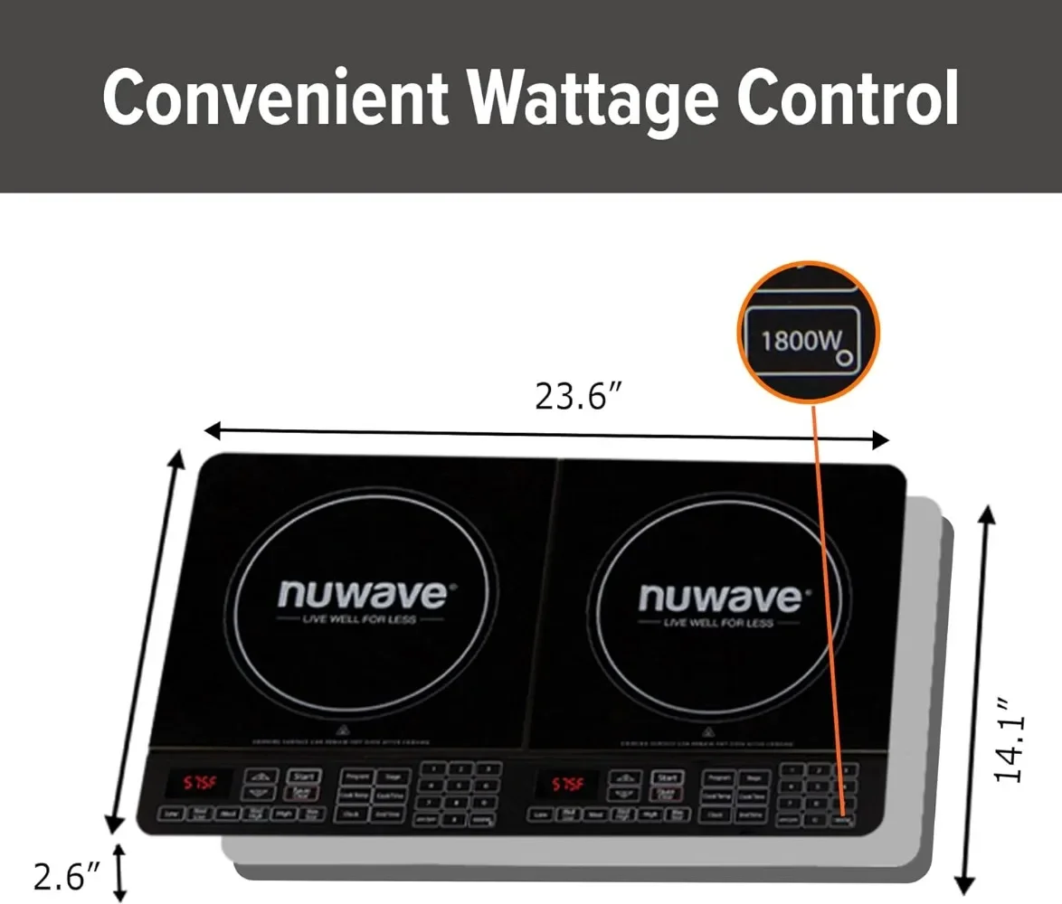 Nuwave-موقد مزدوج الحث ، W ، ملفين تسخين كبيرين 8 "، عناصر تحكم مستقلة ، 94 إعدادات درجة الحرارة