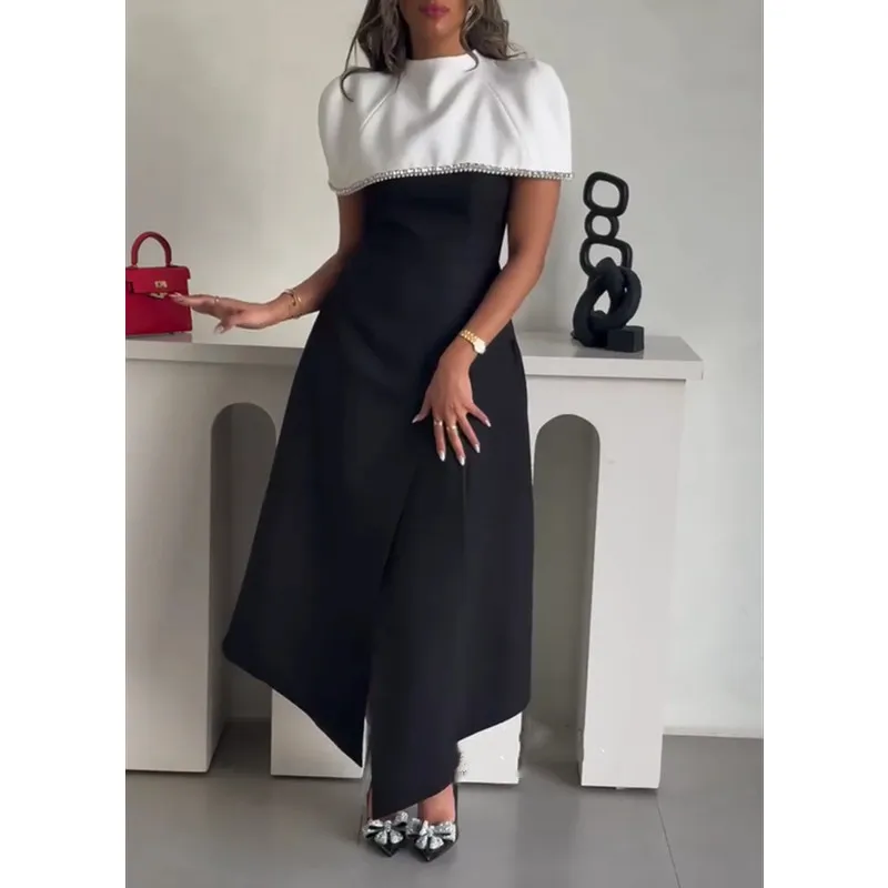 Simple A-Line Black Prom Gown Pleat High Neck Ankle-Length Modern Pleat Beaded Pearls Evening Party Dresses 2025 Customized