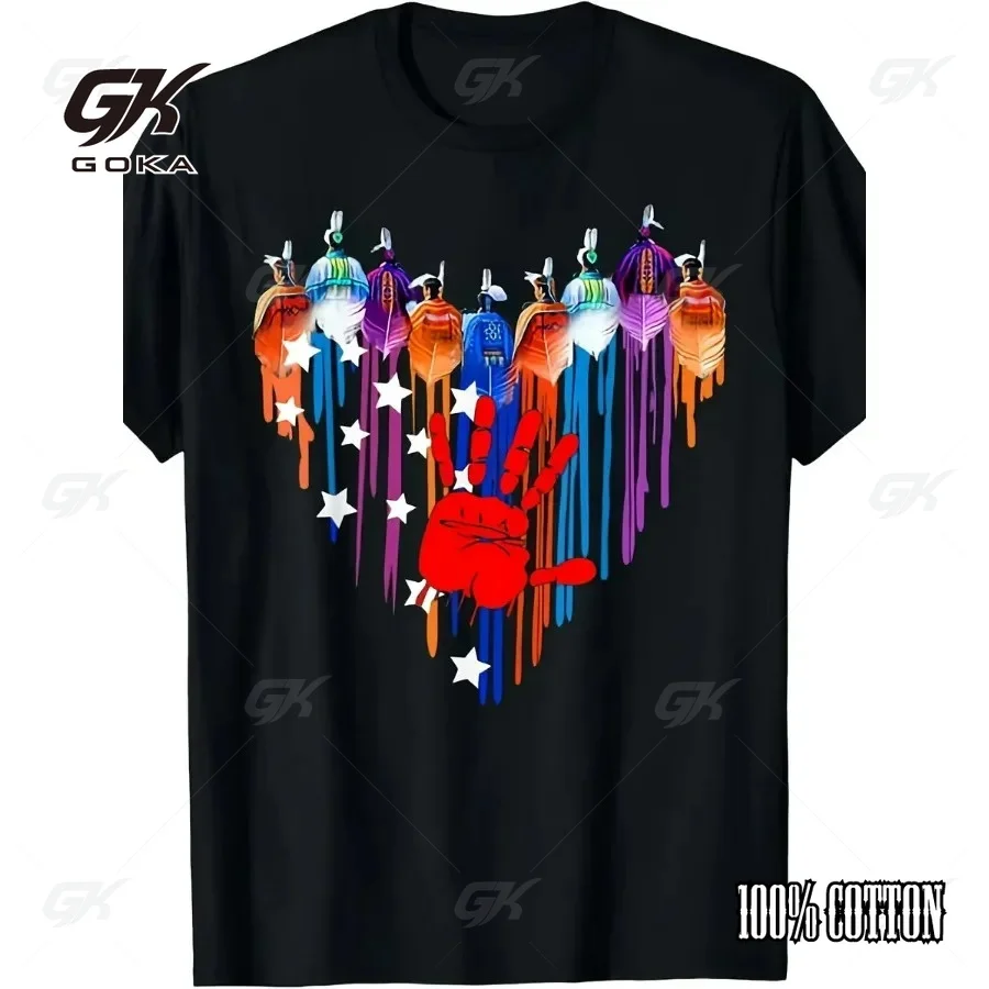 Native American Red Hand MMIW Awareness Heart Graphic T-Shirt Indigenous Culture Casual Cotton Short Sleeved  Tops