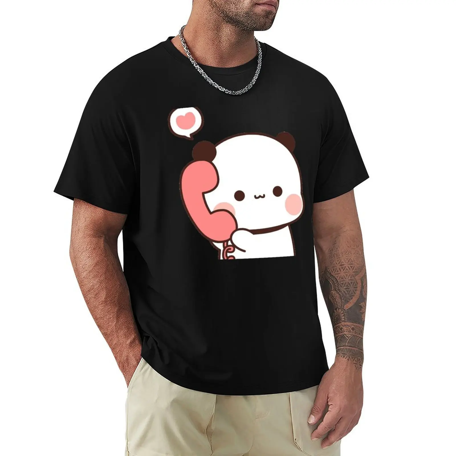 

Bubu Is Receiving A Call From Her Dudu, Cute Panda Bear Couple Bubu and Dudu T-Shirt summer tops t shirts for men graphic