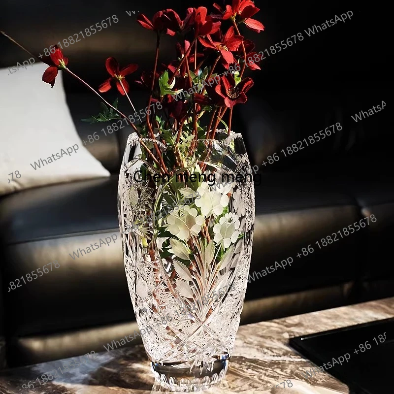 Crystal glass light luxury and fine carved handmade gift vase living room coffee table flower arrangement ornament