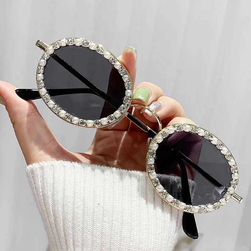 Large Frame Rhinestone Sunglasses UV Protection Crystal Sunglasses Women's Diamond Studded Glasses Outdoor Sports Sunglasses