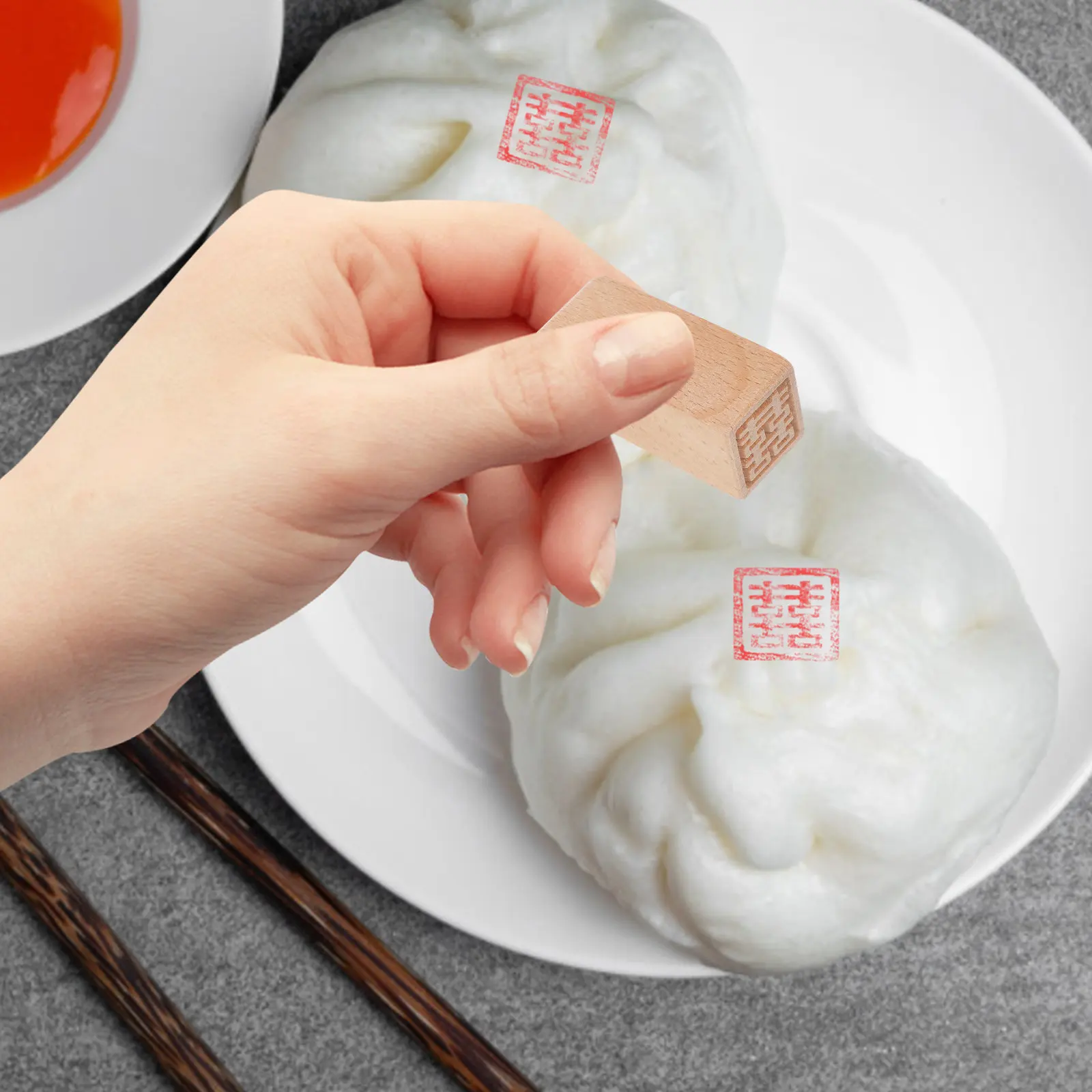 2 Stück quadratische Holzstempel mit exquisitem Design für DIY Dim Sum Moon Cake Dekoration, Umschlag, Grußkarte, Bastelwerkzeug