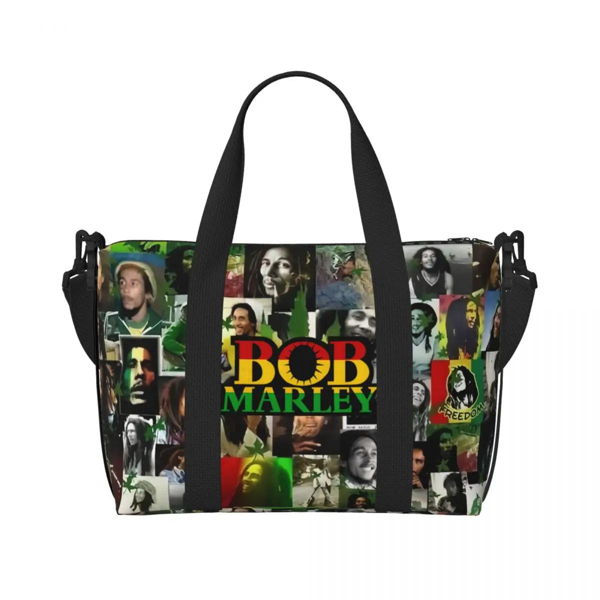 

Custom Jamaica Singer Reggae Rock Bob Marley Beach Tote Bag Women Big Compartment Beach Gym Travel Bags