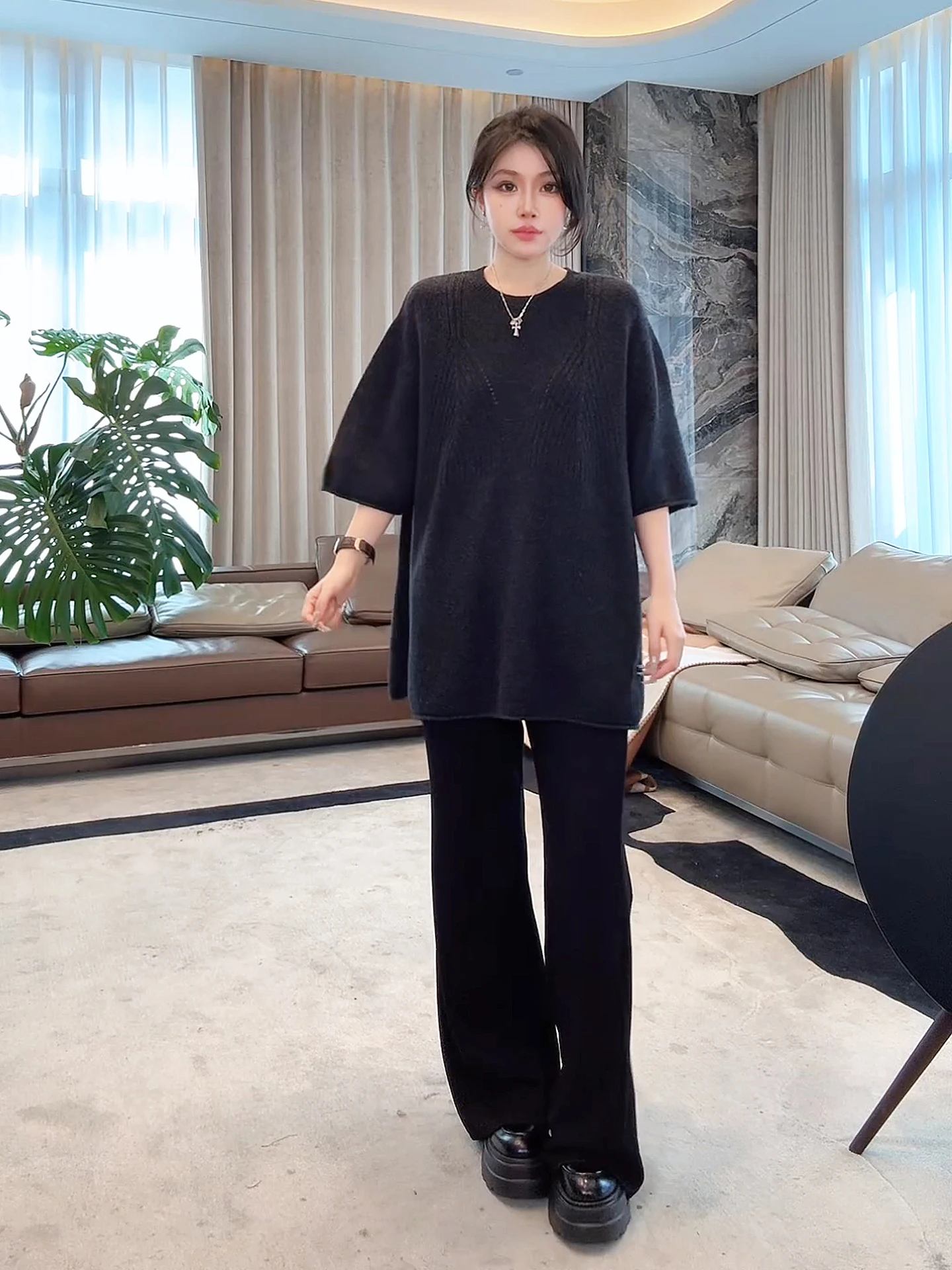 

Свитер из 100% мериносовой шерсти с вязаным узором «гармошка», повседневный, свободного кроя, с круглым вырезом, средней длины, осенне-зимний, теплый, модный, женский, размер S